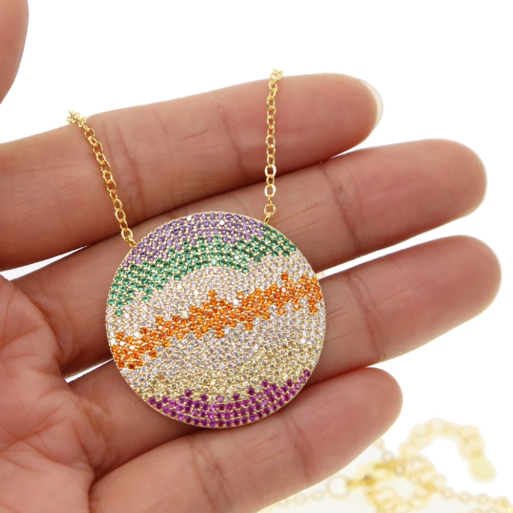 

turkish evil eye jewelry gold filled mix color multi cubic zirconia color big round pendant micro pave cz colorful necklace