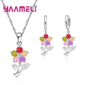 Hottest Silver Crystal Necklace Earrings Jewelry Set Colorful Crystal Rhinestone Flower Design Promotions
Hottest Silver Crystal Necklace Earrings Jewelry Set Colorful Crystal Rhinestone Flower Design Promotions