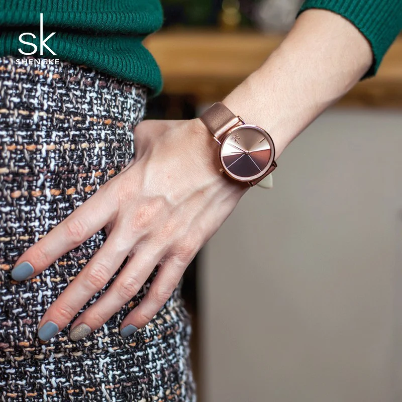 Часы Shengke женские Роскошные Кварцевые часы модные наручные с кожаным ремешком 2019