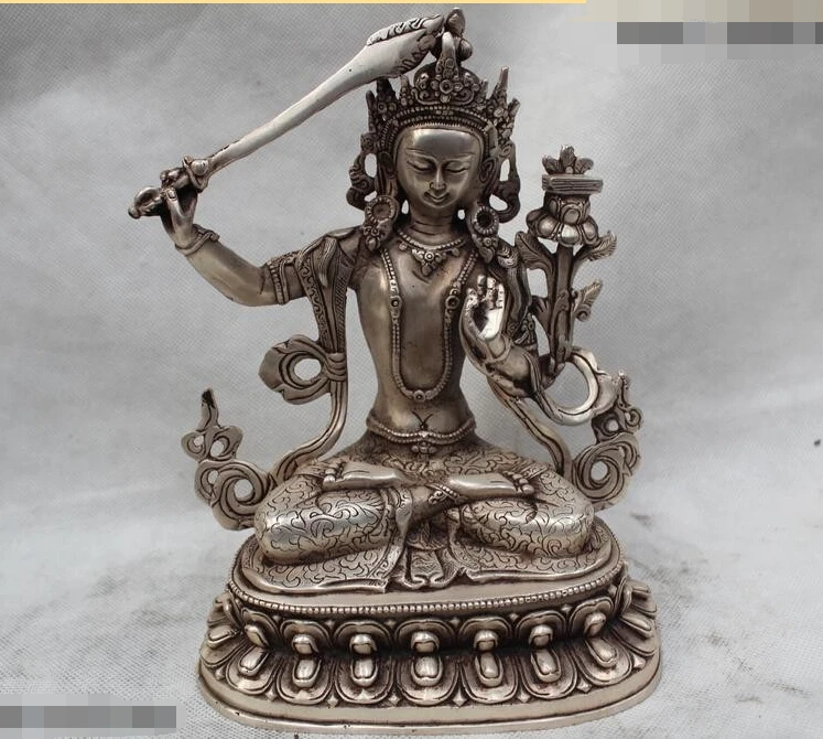 

R0722 Details about 8"Tibet Tibetan Buddhism temple Silver Lucky White Tara Kwan-Yin Statue
