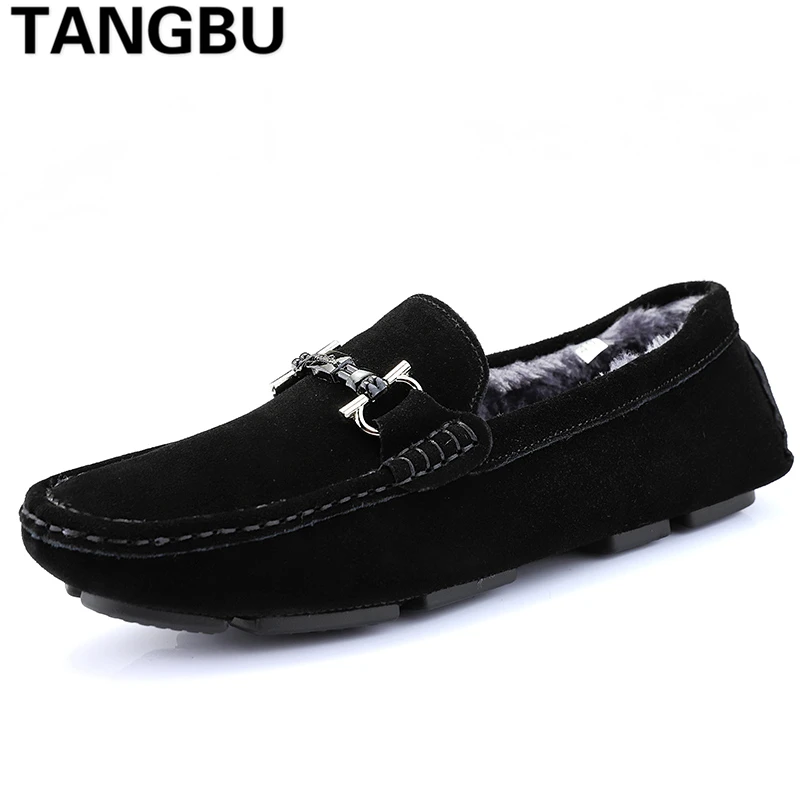 2018 Winter Genuine Leather Men Driving Shoes Slip On Warm Plush Causal Boat Hot Fashion Loafers Moccasins Size 38-44 | Обувь