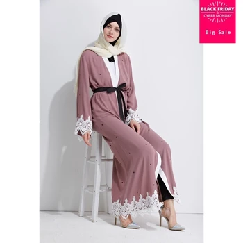 

2018 new Adult Casual LACE Robe Musulmane Turkish Dubai Fashion Abaya Muslim Dress islamic Robes Arab Worship Service Wj951
