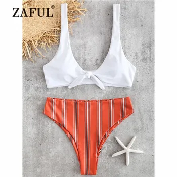 ZAFUL Knotted Bikini Swimwear Women High Waist Swimsuit Tie Front Striped Bikini Set Plunging Neck Padded Biquni Bathing Suit
ZAFUL Knotted Bikini Swimwear Women High Waist Swimsuit Tie Front Striped Bikini Set Plunging Neck Padded Biquni Bathing Suit