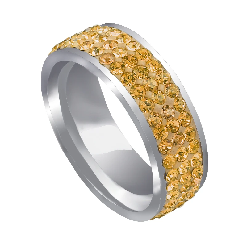 QianBei 2018 Luxury Rhinestone Rings Gold Color Stainless Steel 3 Row Crystal Wedding Female Teen Ring Jewelry Women Men 6-11 | Украшения и