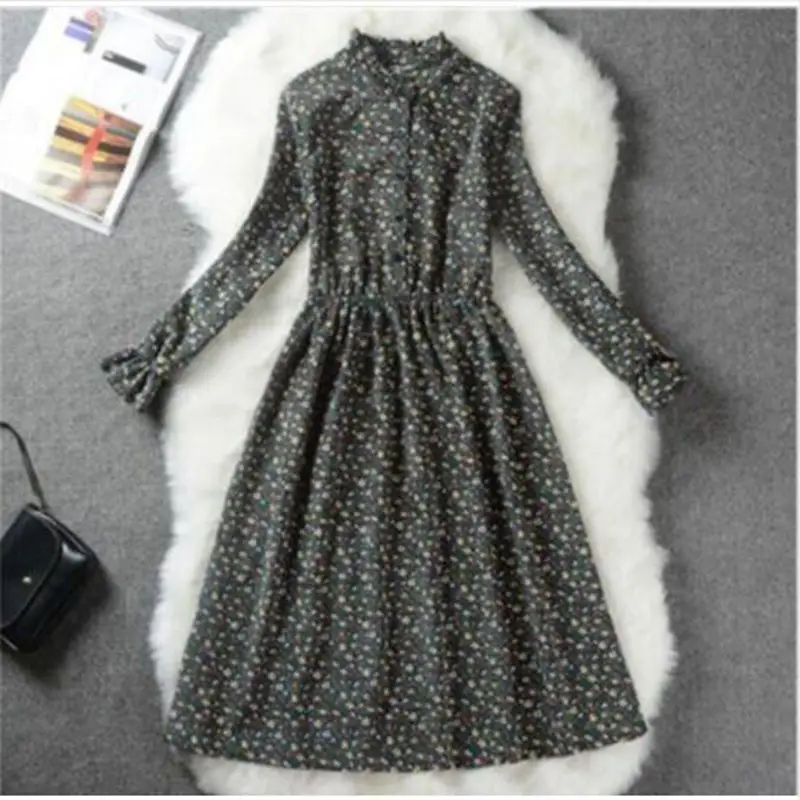 2019 New Spring Autumn Floral Print Style Slim Cute Stand Collar Single Breasted Pleated Women Vintage Dress Ladies Retro
2019 New Spring Autumn Floral Print Style Slim Cute Stand Collar Single Breasted Pleated Women Vintage Dress Ladies Retro