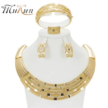 MUKUN Dubai Gold Farbe Schmuck Sets Für Frauen Afrikanische Perlen Halskette Ohrringe Armband Ringe Party Hochzeit Braut-accessoires(China)