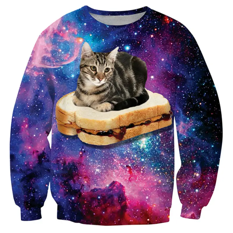 

Harajuku Sweatshirts Hoodies Men Graphic Cat Sandwich Galaxy Space 3D Print Hip Hop Fashion Mixed Color Funny Sweats Tops