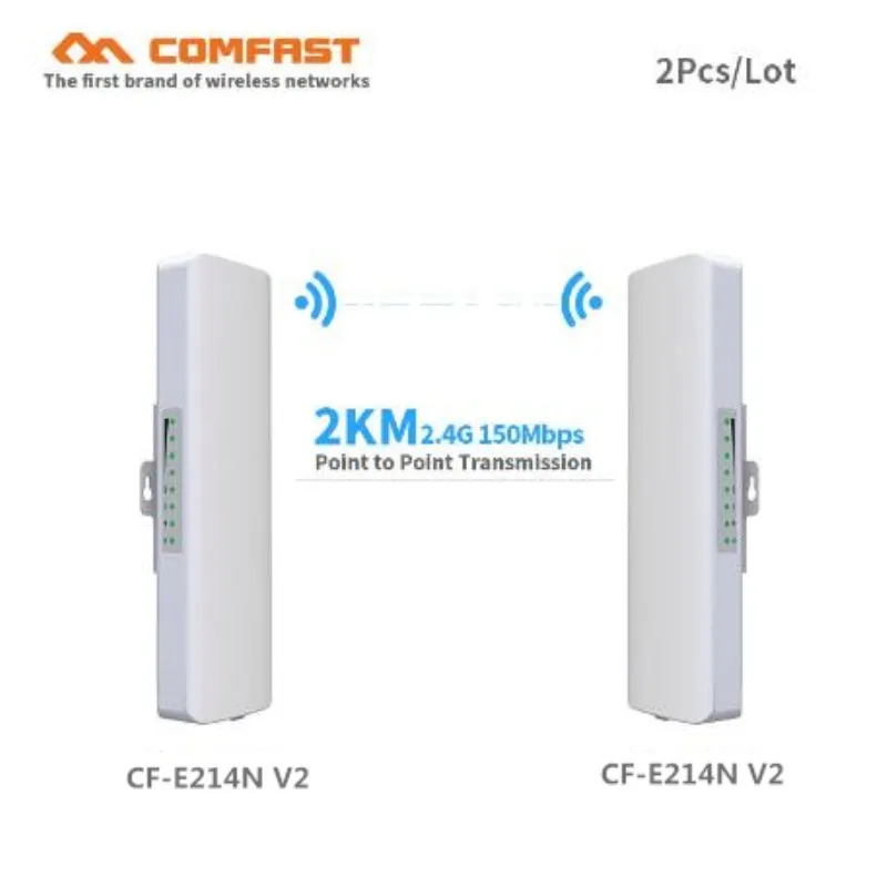 2pcs COMFAST Outdoor Wifi cpe Brigde 2km Siganl amplifier wifi repeater 2.4Ghz 150Mbps 12dBi High Gain waterproof Wifi antenna
2pcs COMFAST Outdoor Wifi cpe Brigde 2km Siganl amplifier wifi repeater 2.4Ghz 150Mbps 12dBi High Gain waterproof Wifi antenna