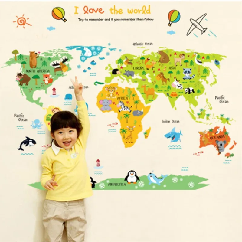 Cartoon Animal World Map Vinyl Wall Stickers PVC DIY Creative Kids Bedroom Kindergarten Home Decor for Children Room Decoration
Cartoon Animal World Map Vinyl Wall Stickers PVC DIY Creative Kids Bedroom Kindergarten Home Decor for Children Room Decoration