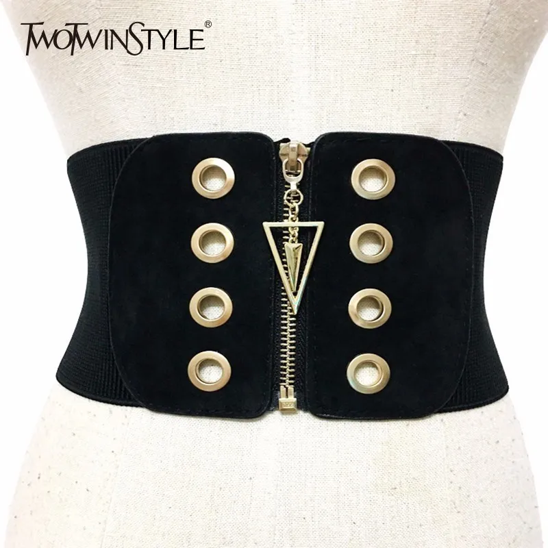 TWOTWINSTYLE Wide Belt For Women Elastic Zipper Patchwork High Waist Slim Belts Spring Fashion 2019 Female Cummerbund
TWOTWINSTYLE Wide Belt For Women Elastic Zipper Patchwork High Waist Slim Belts Spring Fashion 2019 Female Cummerbund