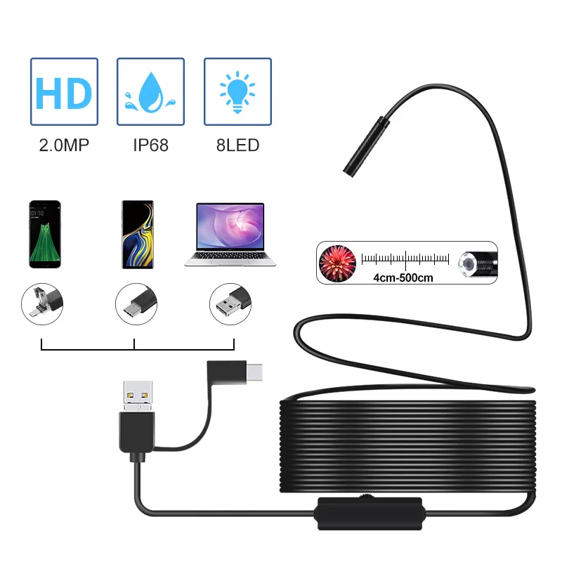1080P HD2.0MP Semi-Rigid USB Endoscope Camera IP67 Waterproof Sewer Camera With 8 LED for Android, MacBook & Windows PC (3CM-5M)
1080P HD2.0MP Semi-Rigid USB Endoscope Camera IP67 Waterproof Sewer Camera With 8 LED for Android, MacBook & Windows PC (3CM-5M)
