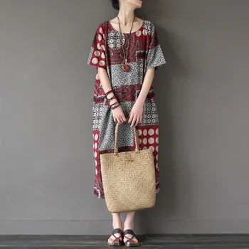 Vintage Dresses O-neck Short sleeve Plus size Women Dress Geometric print Pocket Original Summer Long Dress Robe Femme Vetsidos 
Vintage Dresses O-neck Short sleeve Plus size Women Dress Geometric print Pocket Original Summer Long Dress Robe Femme Vetsidos