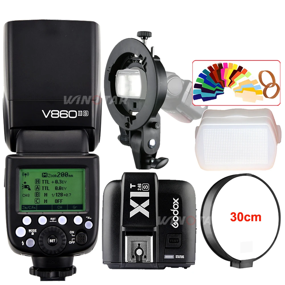 Godox V860II-S E-TTL HSS Camera Speedlite Flash+ X1T-S Transmitter+Bowens S-Type Bracket for Sony DSLR A7R A7RII A58 A99 A6000
Godox V860II-S E-TTL HSS Camera Speedlite Flash+ X1T-S Transmitter+Bowens S-Type Bracket for Sony DSLR A7R A7RII A58 A99 A6000