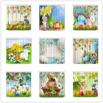 

Easter Bunny Eggs Polyester Shower Curtain Fabric Waterproof Bathroom Extra Long Bath Curtains for drop ship Bathtub Home Decor