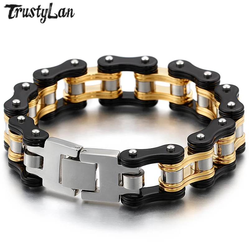 TrustyLan New Gold Color Stainless Steel 16MM Wide Biker Bicycle Chain Mens Bracelets High Polished Bracelet Men Jewelry Drop
TrustyLan New Gold Color Stainless Steel 16MM Wide Biker Bicycle Chain Mens Bracelets High Polished Bracelet Men Jewelry Drop