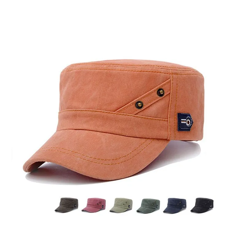 New washable old military cap Men's simple cotton flat top hat foreign trade casual female | Аксессуары для одежды