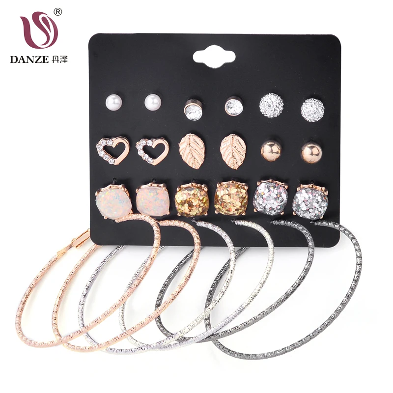 DANZE 12 Pairs/Lot Leaf Mixed Gold Metal Heart Big Circle Opal Stones Imitation Pearls Stud Earrings Set For Women Party Earring
DANZE 12 Pairs/Lot Leaf Mixed Gold Metal Heart Big Circle Opal Stones Imitation Pearls Stud Earrings Set For Women Party Earring