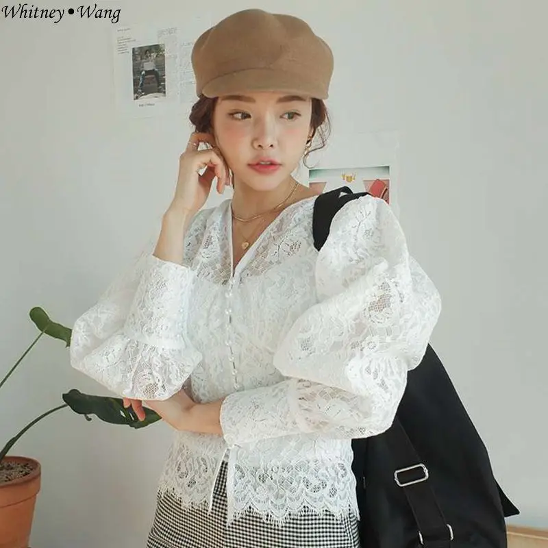 WHITNEY WANG 2019 Весенняя мода уличная винтажная стильная кружевные буффы на рукавах