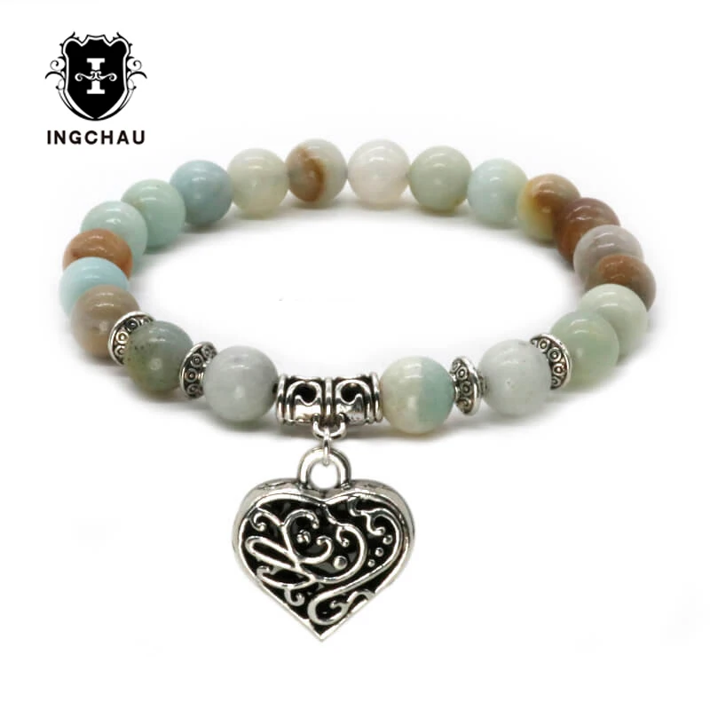 Elastic Vintage Silver Plated Heart Bracelet For Women Natural Amazonite Bracelets Beads Jewelry Pulseira Drop Shipping CS-2
Elastic Vintage Silver Plated Heart Bracelet For Women Natural Amazonite Bracelets Beads Jewelry Pulseira Drop Shipping CS-2