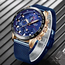 2019 nouveau LIGE bleu décontracté maille ceinture mode Quartz or montre hommes montres haut marque de luxe étanche horloge Relogio Masculino(China)