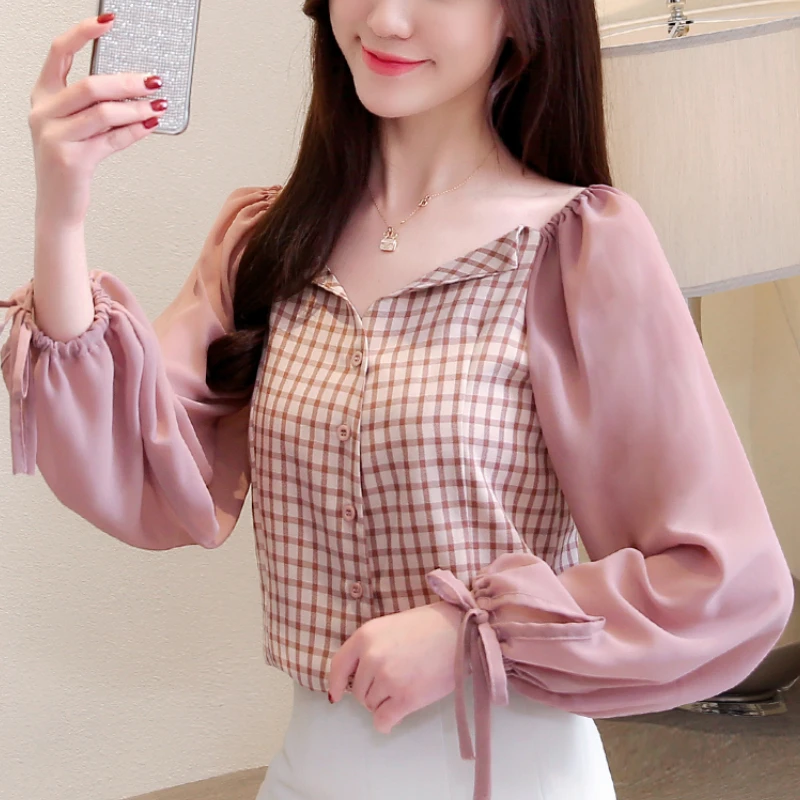 fashion long sleeve women shirts chiffon blouse shirt sexy slash neck plaid blouse womens tops and blouses blusas femininas A884
fashion long sleeve women shirts chiffon blouse shirt sexy slash neck plaid blouse womens tops and blouses blusas femininas A884