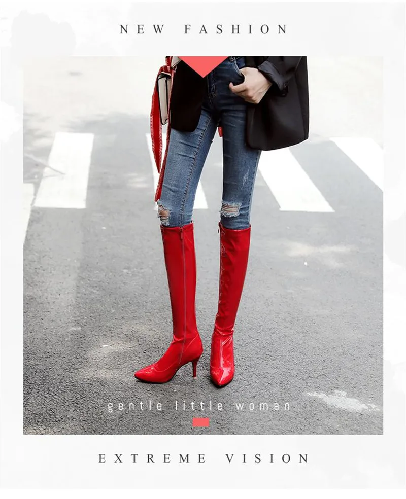 Fashion Japanned Leather Side Zip Platform High Heels Knee High Boots Sexy Steel Pipe Dance Boots Big Size 32-46 Long Boots Shoe (18)