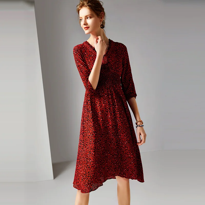 Spring 2019 New Women's Beading Printed 100% Real Silk Dress Three Quarter Sleeves Elegant Luxury Dresses R6021
Spring 2019 New Women's Beading Printed 100% Real Silk Dress Three Quarter Sleeves Elegant Luxury Dresses R6021
