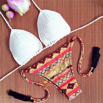 Women Pure Handmade Top Crochet Bikini Sets Sexy Halter Swimwear Floral Print Biquini Low Waist Swimsuit
Women Pure Handmade Top Crochet Bikini Sets Sexy Halter Swimwear Floral Print Biquini Low Waist Swimsuit