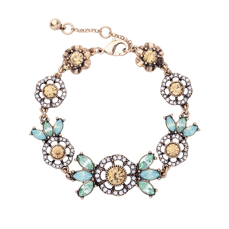 Elegant Champagne Green Crystal Flowers Charm Bracelet Female 2017 Antique Cold Color Vinatege Bracelet Party Jewelry
Elegant Champagne Green Crystal Flowers Charm Bracelet Female 2017 Antique Cold Color Vinatege Bracelet Party Jewelry