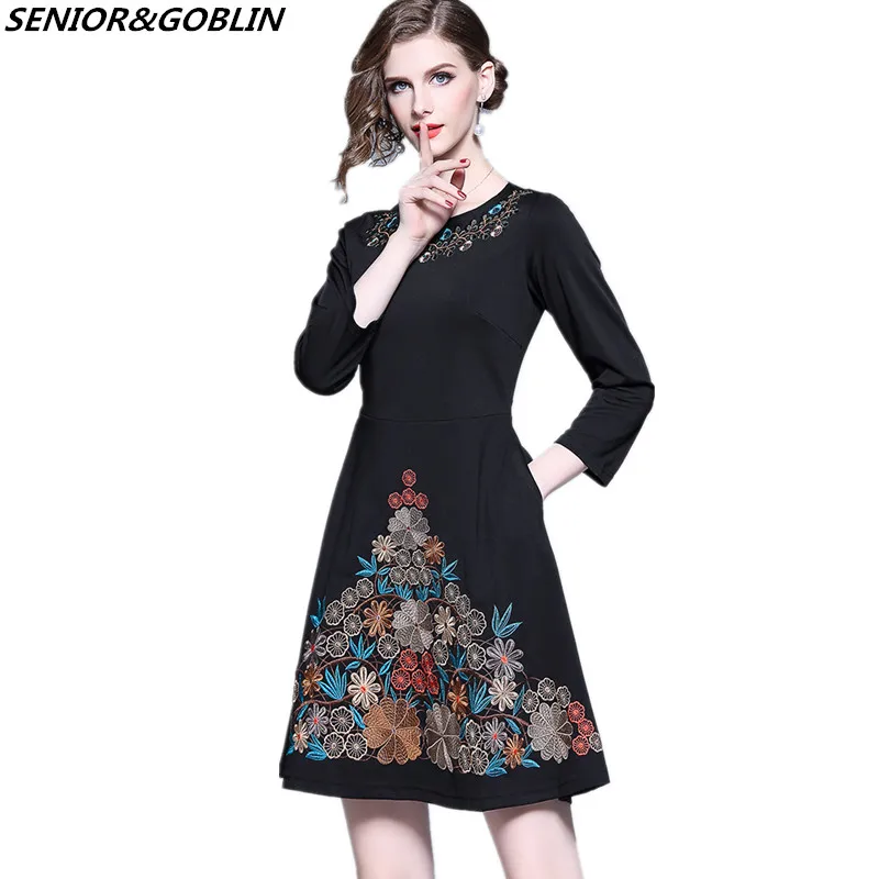 2019 High Quality Flower Embroidery Black Dress Spring Women Plus Size Office Mini Dress Autumn Runway Casual Chic Dresses
2019 High Quality Flower Embroidery Black Dress Spring Women Plus Size Office Mini Dress Autumn Runway Casual Chic Dresses