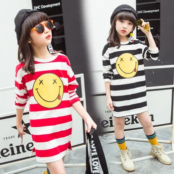 Girls Spring Long Sleeve Mid-long Underwear Tee Tops Cute Smile Face Stripe Pattern Loose Fit Cotton Blusas T-Shirts Dress
Girls Spring Long Sleeve Mid-long Underwear Tee Tops Cute Smile Face Stripe Pattern Loose Fit Cotton Blusas T-Shirts Dress
