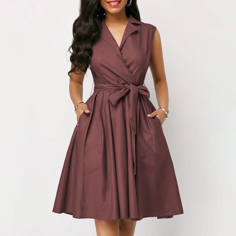 2019 summer elegant Casual Lapel Sleeveless v neck ladies dresses Big Pendulum A-line women Dress
2019 summer elegant Casual Lapel Sleeveless v neck ladies dresses Big Pendulum A-line women Dress