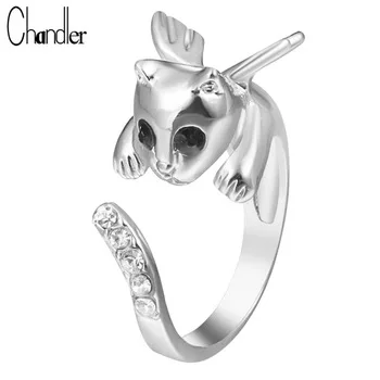 Exquisite Silver Gold Plate Angel Cat Kitty Wing Ring With CZ Crystal Justable Alloy Metal Animal Bling For Women Wedding Ringen