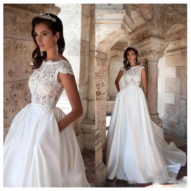 Princess Wedding Dress Short Sleeves Elegant Appliqued A-Line Bride Dresses With Pockets Boho Wedding Gown 2019