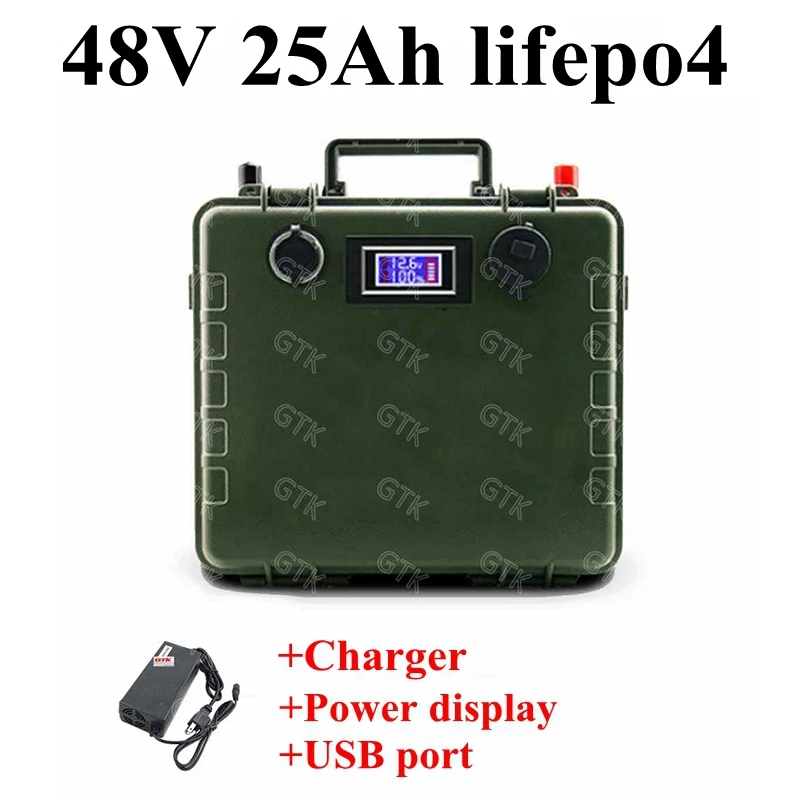48V 25Ah Lifepo4 Lithium Rechargeable Battery Pack with BMS for RV Robots Solar energy system E Scooter motorcycle+5A Charger
48V 25Ah Lifepo4 Lithium Rechargeable Battery Pack with BMS for RV Robots Solar energy system E Scooter motorcycle+5A Charger