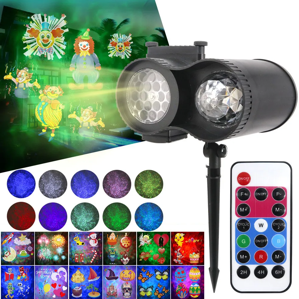 Projector Light 20 Theme Cards LED Projection Lamp Double Barrel Water Wave For Christmas Halloween Music Party Remote Control
Projector Light 20 Theme Cards LED Projection Lamp Double Barrel Water Wave For Christmas Halloween Music Party Remote Control