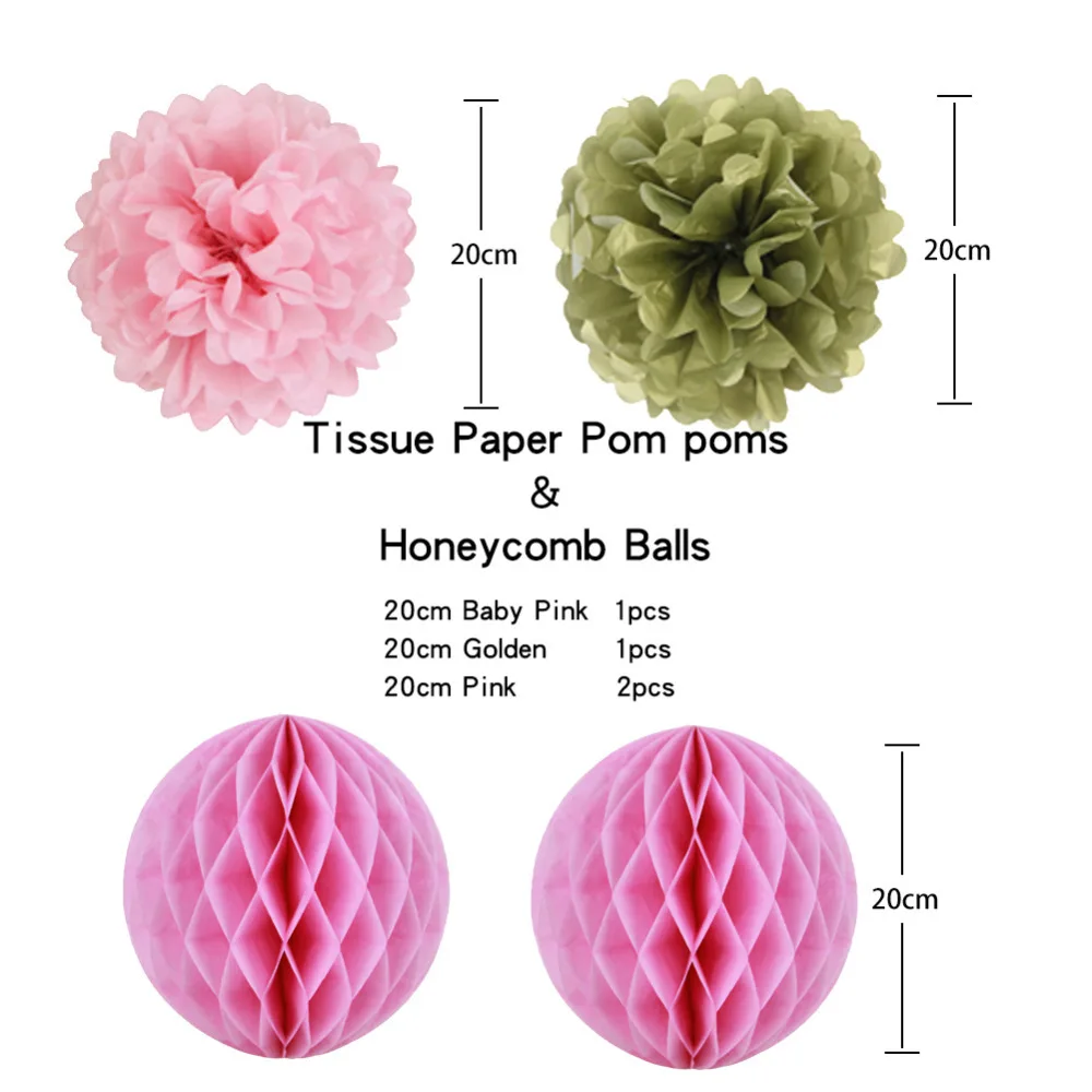 Set of 11 Gold and Pink Paper Decoration Honeycomb BallsPaper LanternsTissue Paper Pom Pom Wedding Birthday Party Decor (3)