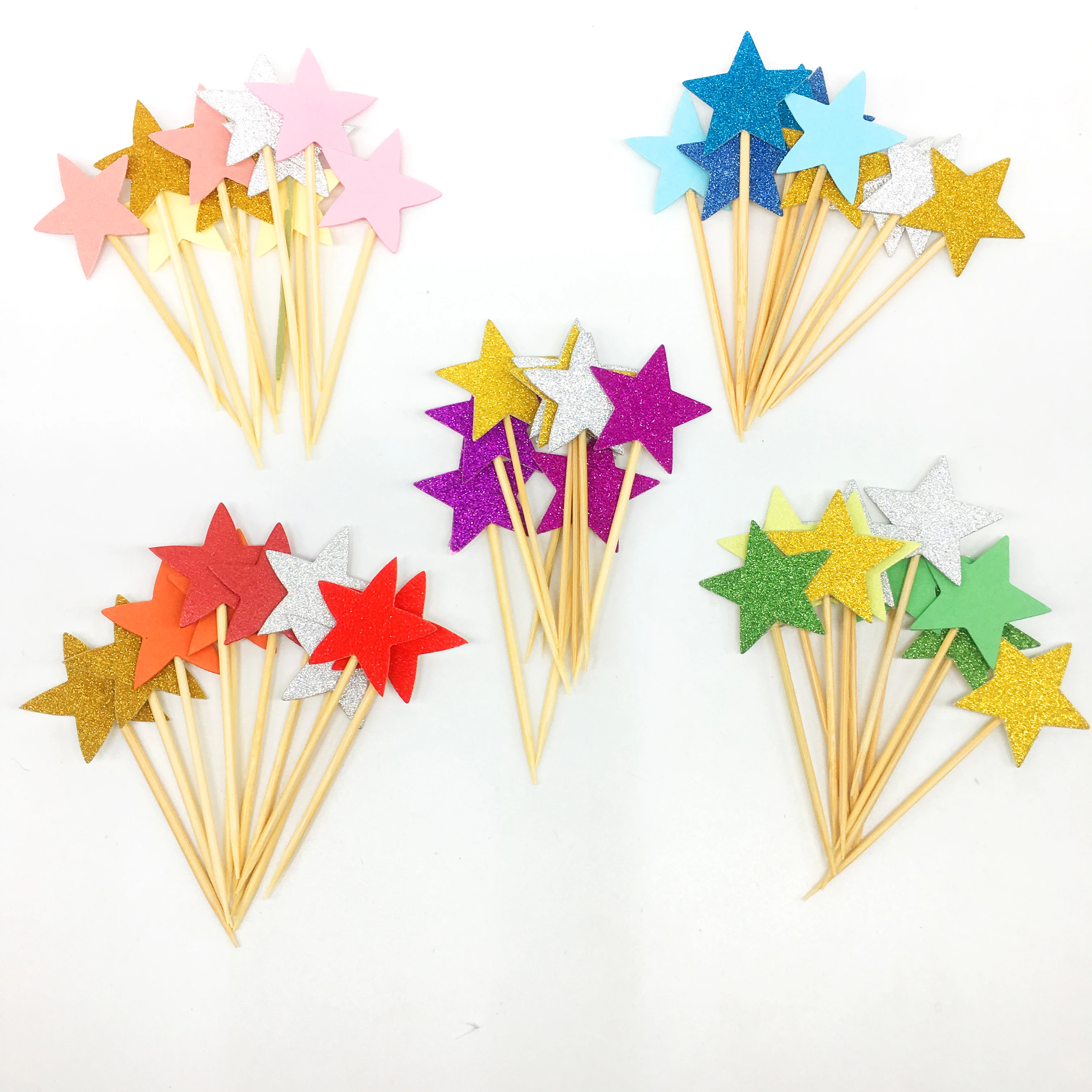 Фото 20 шт. блестящие разноцветные звезды топперы для кексов украшение - купить