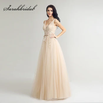 Hot Sale Light Champagne Lace Appliques Prom Dresses Long with Bow Sashes Tulle V-Neck Zipper Back Evening Party Gowns LX242
Hot Sale Light Champagne Lace Appliques Prom Dresses Long with Bow Sashes Tulle V-Neck Zipper Back Evening Party Gowns LX242
