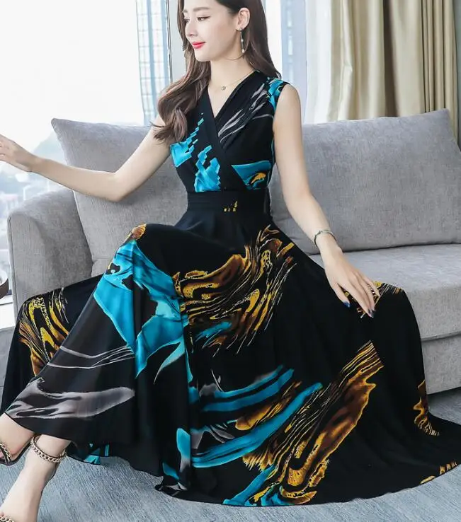 Plus Size S-3XL 2019 Summer New Arrival Elegant V Collar Sleeveless Color Block Woman Long Chiffon Dress
Plus Size S-3XL 2019 Summer New Arrival Elegant V Collar Sleeveless Color Block Woman Long Chiffon Dress
