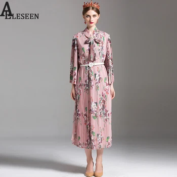 Bohemian Dresses 2018 Summer New Women Fashion Elegant Full Sleeve Elegant Bow Pleated Floral Print Pink Mid-Calf Loose Dress
Bohemian Dresses 2018 Summer New Women Fashion Elegant Full Sleeve Elegant Bow Pleated Floral Print Pink Mid-Calf Loose Dress