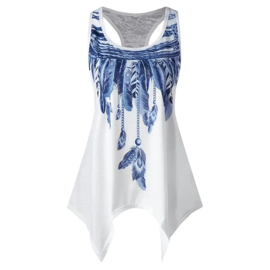 2018 Summer Tank Top Womens Feather Print Asymmetrical O Neck Tunic Lace Tops Sleeveless Casual Ladies Clothes Women haut femme
2018 Summer Tank Top Womens Feather Print Asymmetrical O Neck Tunic Lace Tops Sleeveless Casual Ladies Clothes Women haut femme