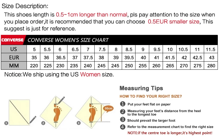 converse shoes size chart