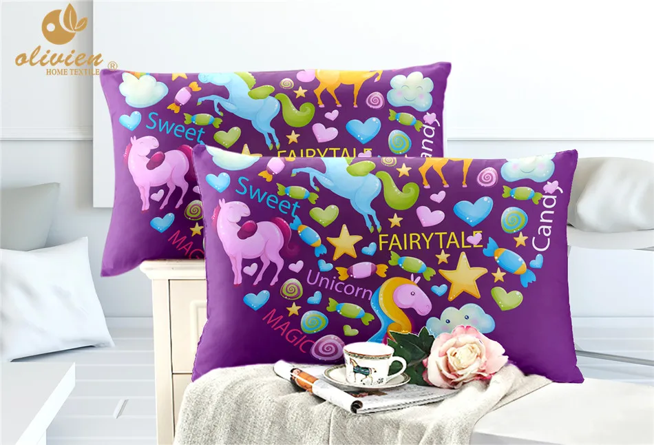 Unicorn Bedding Set Purple Duvet Cover Queen For Children King