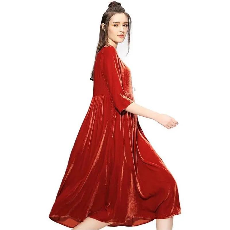 Big Size Winter Velvet Dresses Vintage A-line Solid three quarter Sleeve Pockets Casual Spring party Dress velour Dresses
Big Size Winter Velvet Dresses Vintage A-line Solid three quarter Sleeve Pockets Casual Spring party Dress velour Dresses