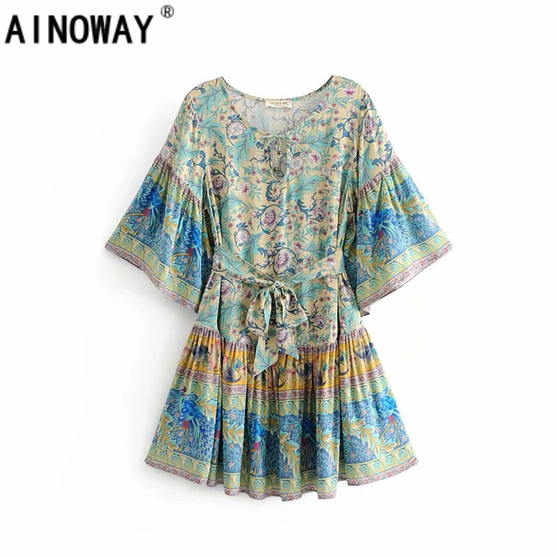 Vintage chic women hippie purple floral print deep V-neck sashes Bohemian mini dress ladies short sleeve Boho dresses vestidos
Vintage chic women hippie purple floral print deep V-neck sashes Bohemian mini dress ladies short sleeve Boho dresses vestidos