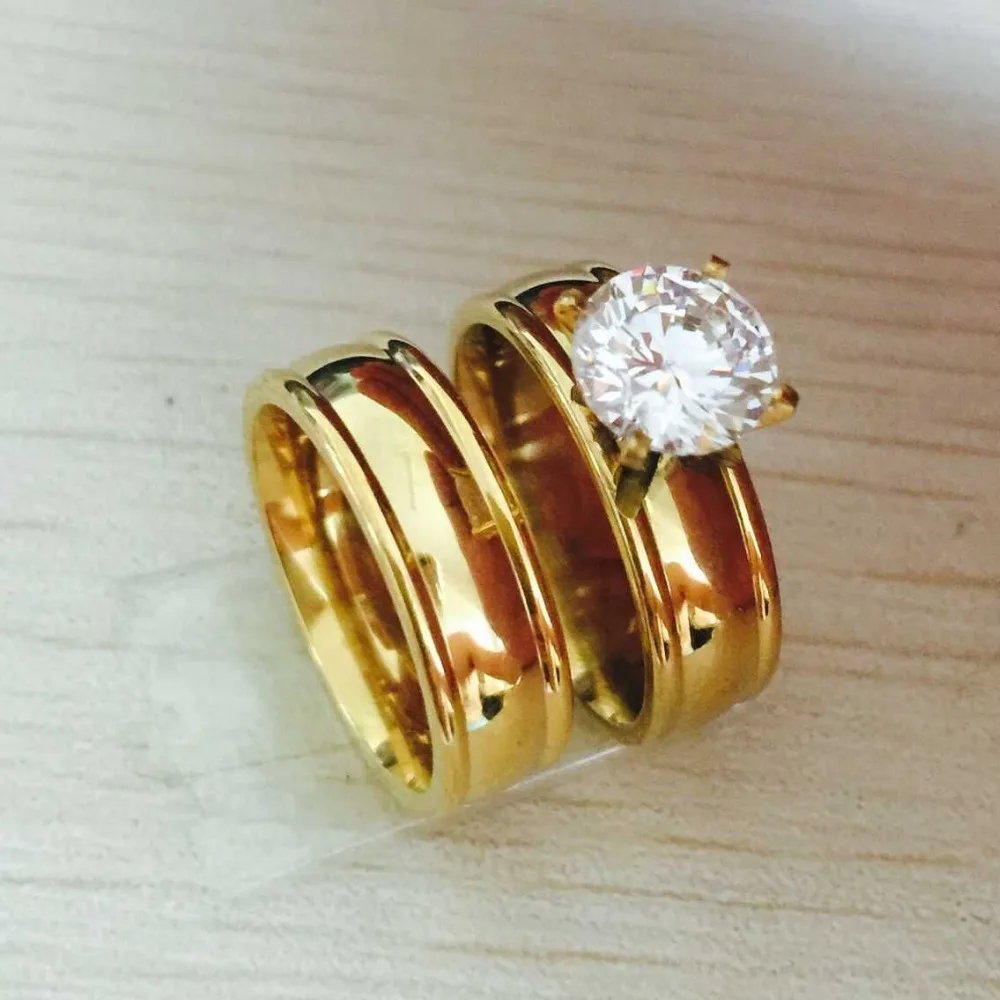 Обручальное кольцо из нержавеющей стали для влюбленных IP золотого цвета с