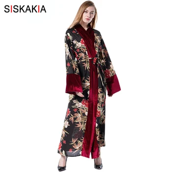 Siskakia Muslim Women's Cardigan Robes Fashion Plus Size Red Velvet Color Block Patchwork Flower Printing Tunics with Slim Sash 
Siskakia Muslim Women's Cardigan Robes Fashion Plus Size Red Velvet Color Block Patchwork Flower Printing Tunics with Slim Sash