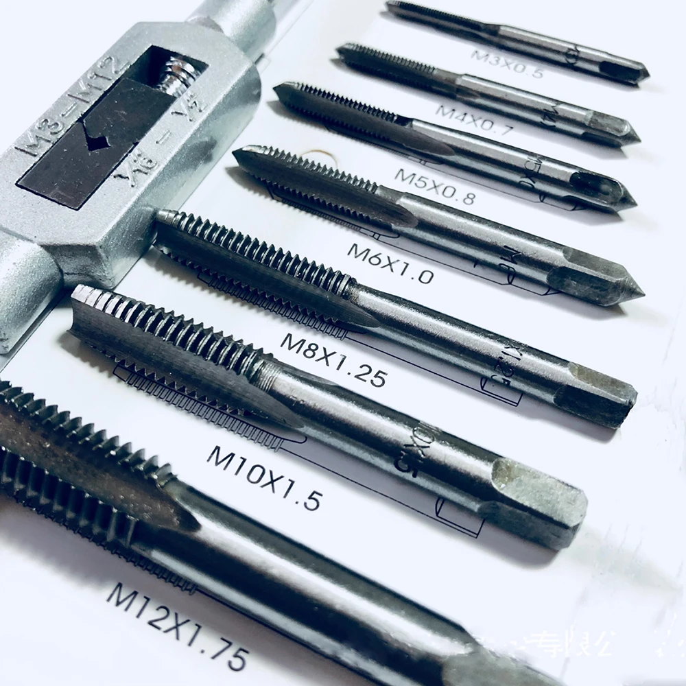 Description Picture 6 of item8PC Tap Die Set Screw Thread Carbon Hand Screw Taps Adjustable Taps Dies Wrench