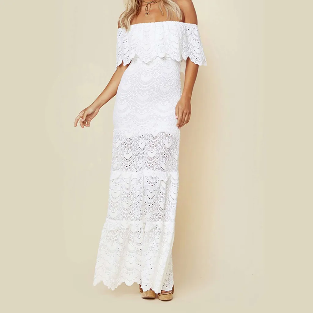 Elegant Lace Maxi Dress Women Slash Neck White Dress Ladies Hollow Long Party Dress Vetement Femme 2019
Elegant Lace Maxi Dress Women Slash Neck White Dress Ladies Hollow Long Party Dress Vetement Femme 2019